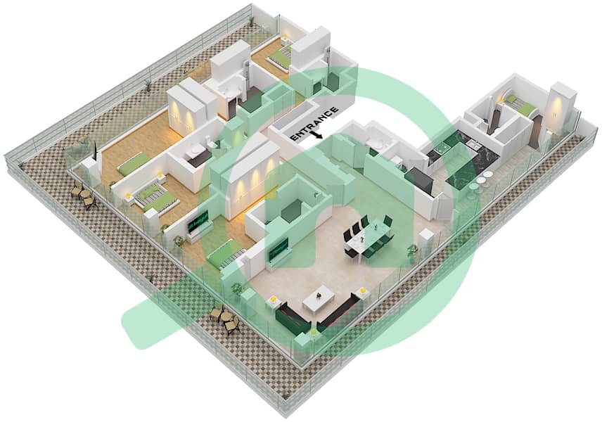 Eden House The Canal - 4 Bedroom Apartment Unit 1 FLOOR 5 Floor plan Unit 1 Floor 5 interactive3D