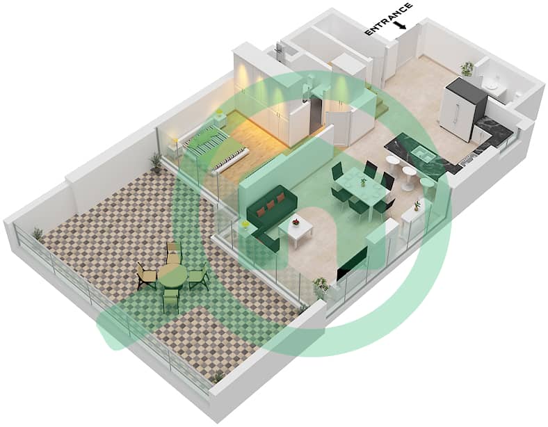 المخططات الطابقية لتصميم النموذج / الوحدة A1 / UNIT G08 شقة 3 غرف نوم - بنينسولا فايف Type A1 Unit G08 Floor Ground interactive3D