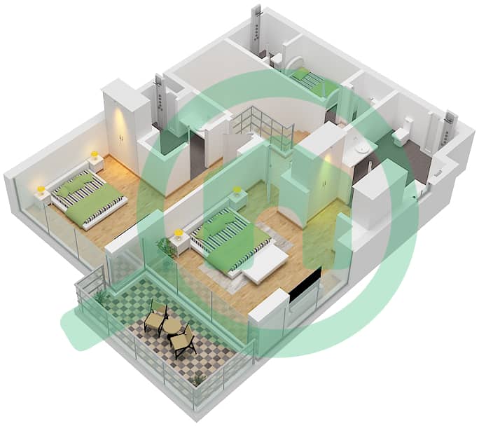 المخططات الطابقية لتصميم النموذج / الوحدة A1 / UNIT G08 شقة 3 غرف نوم - بنينسولا فايف Type A1 Unit G08 Floor First interactive3D