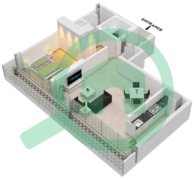 Eden House The Canal - 1 Bedroom Apartment Unit 8 FLOOR 4 Floor plan Unit 8 Floor 4 interactive3D
