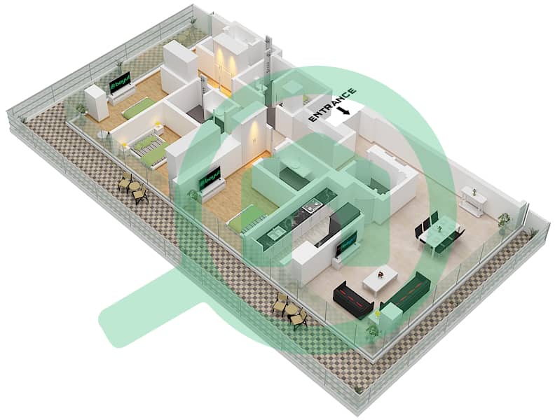Eden House The Canal - 3 Bedroom Apartment Unit 2 FLOOR 4 Floor plan Unit 2 Floor 4 interactive3D