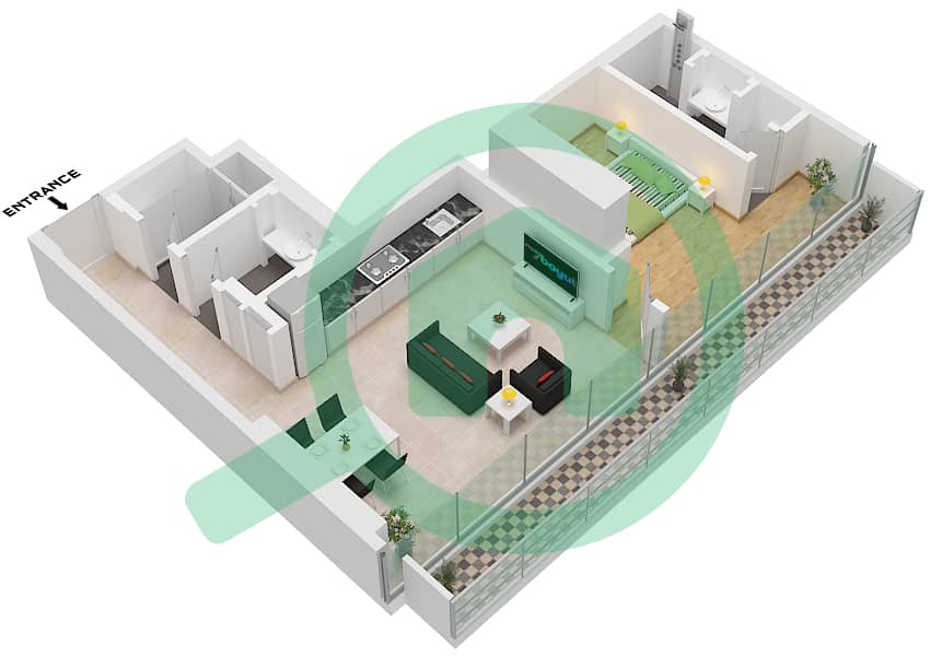 Eden House The Canal - 1 Bedroom Apartment Unit 1 FLOOR 4 Floor plan Unit 1 Floor 4 interactive3D