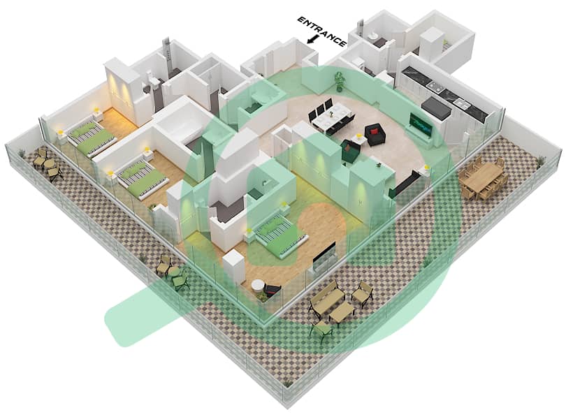 Eden House The Canal - 3 Bedroom Apartment Unit 17 FLOOR 3 Floor plan Unit 17 Floor 3 interactive3D