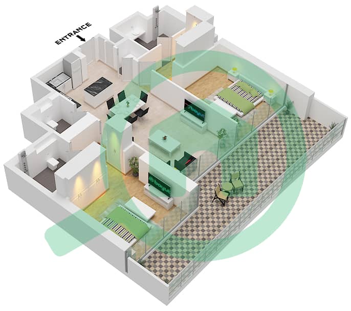 المخططات الطابقية لتصميم النموذج / الوحدة G / UNIT 03 FLOOR 34-41 شقة 2 غرفة نوم - برج شوبا سيهافن ب Type G Unit 03 Floor 34-41 interactive3D