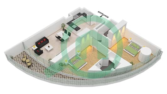 المخططات الطابقية لتصميم النموذج 02 شقة 2 غرفة نوم - بن غاطي اكوارايز