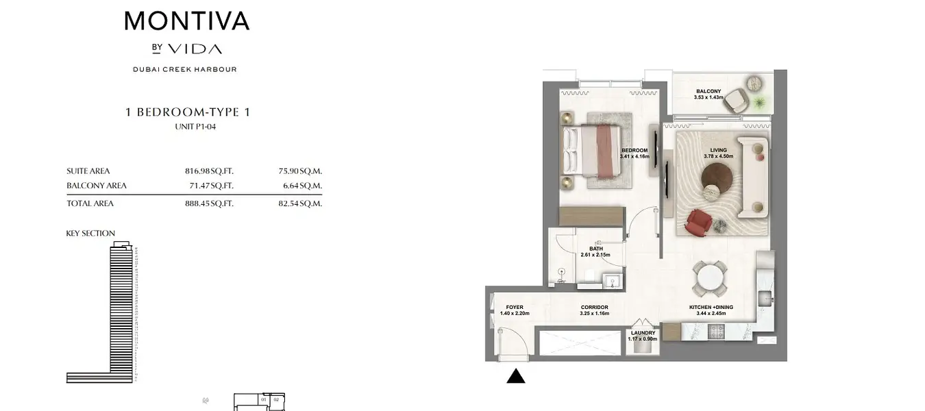 1 BR floor plan