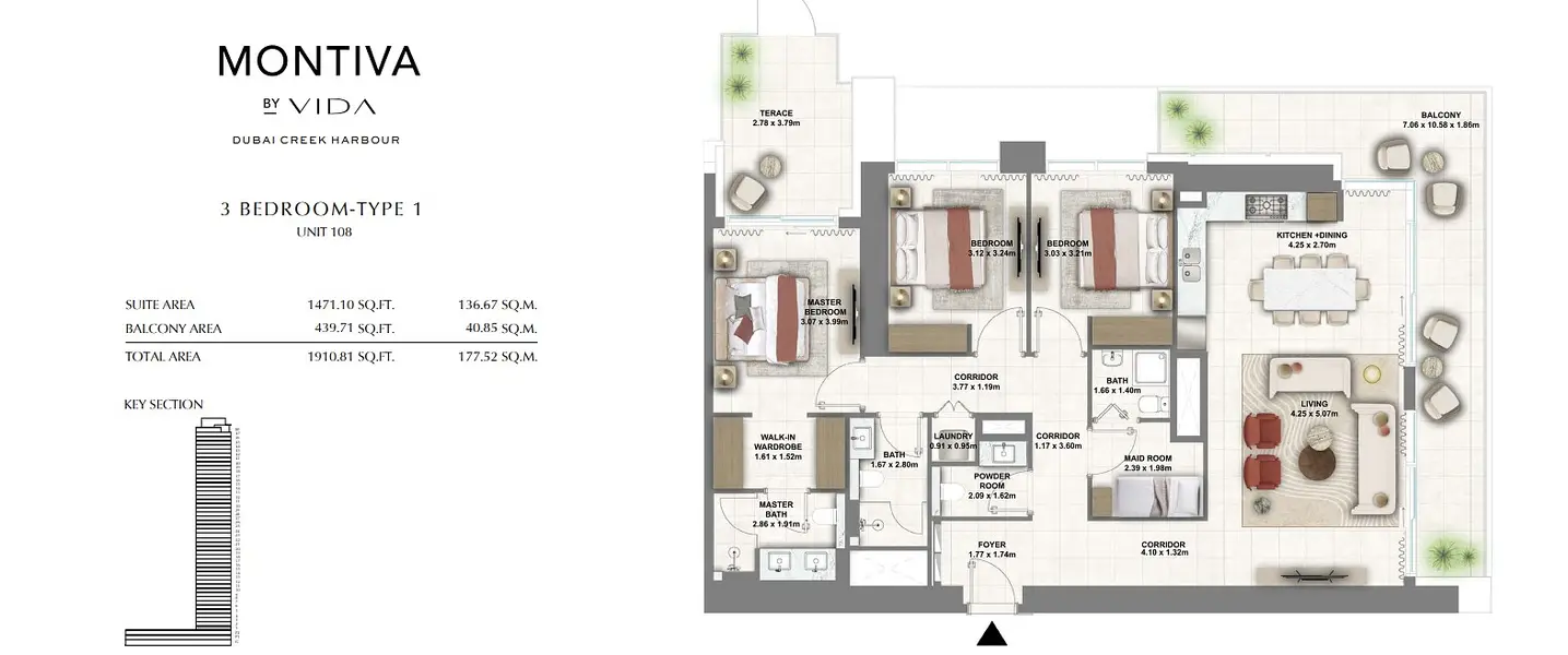 3 BR floor plan