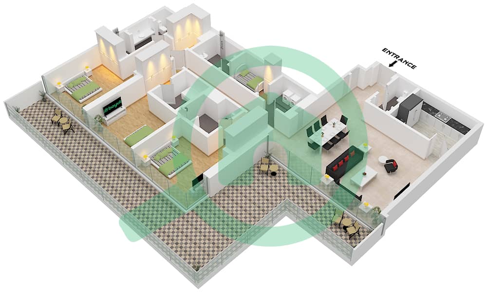 Eden House The Canal - 3 Bedroom Apartment Unit 6 FLOOR 3 Floor plan Unit 6 Floor 3 interactive3D