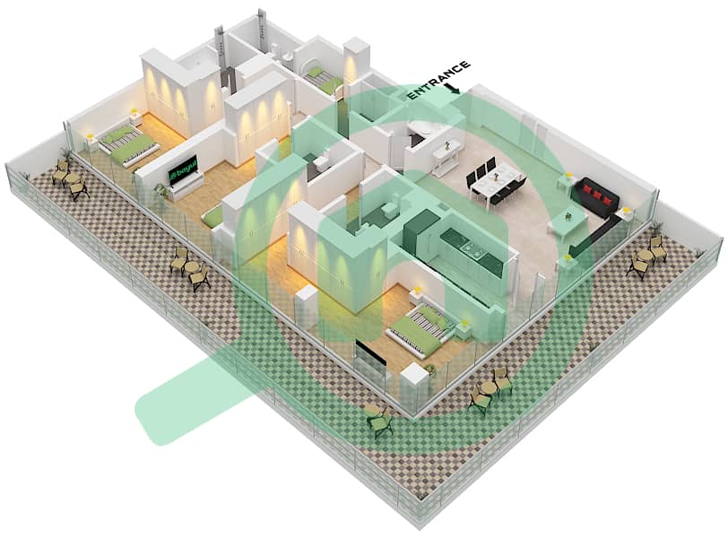 Eden House The Canal - 3 Bedroom Apartment Unit 19 FLOOR 2 Floor plan Unit 19 Floor 2 interactive3D