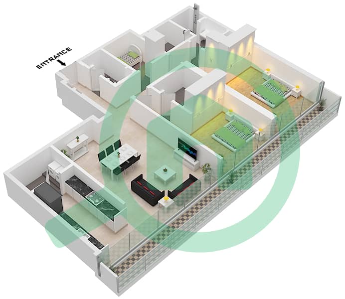 Eden House The Canal - 2 Bedroom Apartment Unit 15 FLOOR 2 Floor plan Unit 15 Floor 2 interactive3D