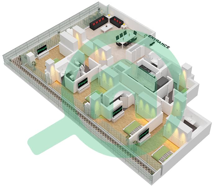 Eden House The Canal - 4 Bedroom Apartment Unit 1 FLOOR 2 Floor plan Unit 1 Floor 2 interactive3D