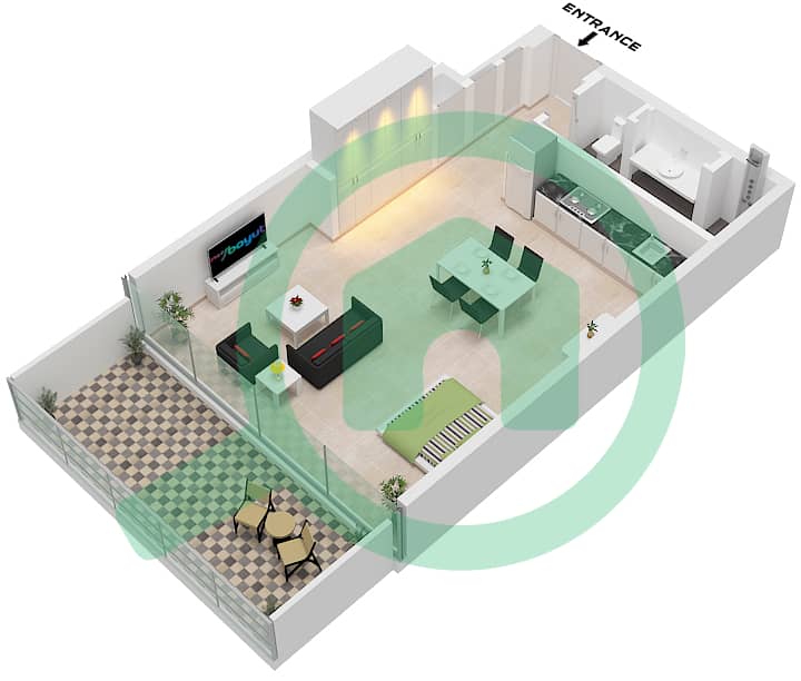 Eden House The Canal - Studio Apartment Unit 12 FLOOR 1 Floor plan Unit 12 Floor 1 interactive3D