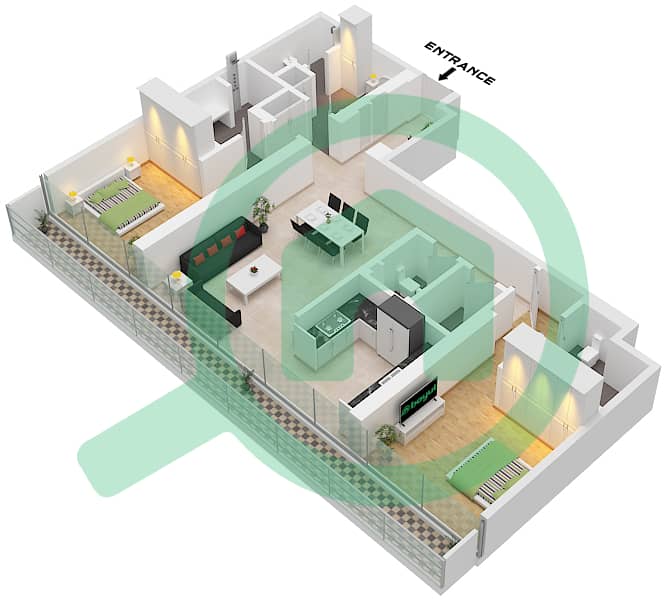 Eden House The Canal - 2 Bedroom Apartment Unit 8 FLOOR 1 Floor plan Unit 8 Floor 1 interactive3D
