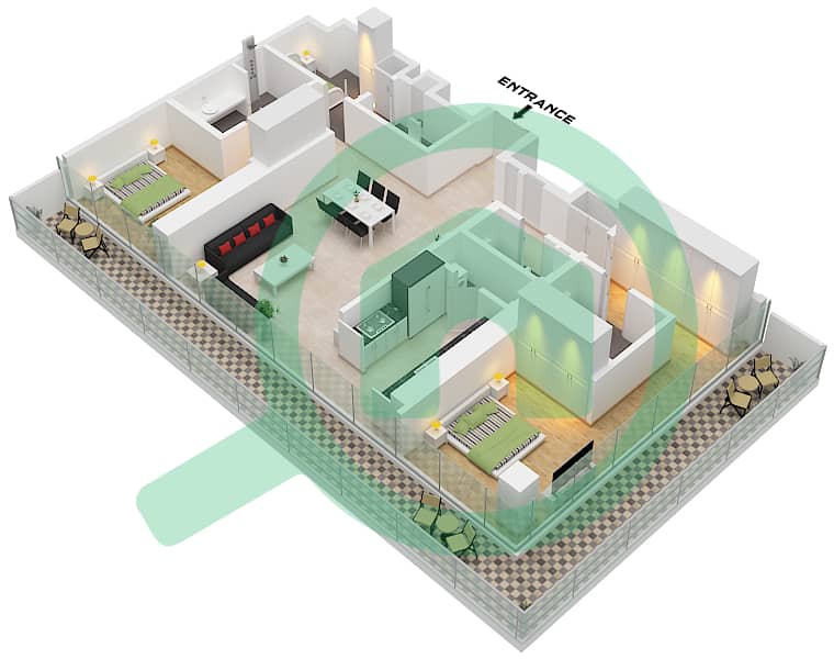 Eden House The Canal - 2 Bedroom Apartment Unit 3 FLOOR 1 Floor plan Unit 3 Floor 1 interactive3D