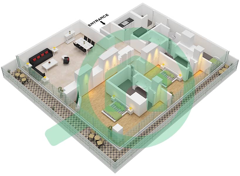 Eden House The Canal - 2 Bedroom Apartment Unit 2 FLOOR 1 Floor plan Unit 2 Floor 1 interactive3D