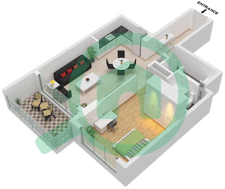 المخططات الطابقية لتصميم النموذج / الوحدة A / UNIT 01 FLOOR 1-13 شقة 1 غرفة نوم - فيردانيا 1 Type A Unit 01 Floor 1-13 interactive3D