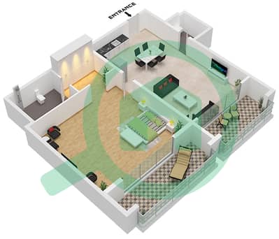 المخططات الطابقية لتصميم النموذج A شقة 1 غرفة نوم - أبراج الخور - عجمان