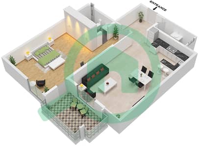 المخططات الطابقية لتصميم النموذج B شقة 1 غرفة نوم - أبراج الخور - عجمان