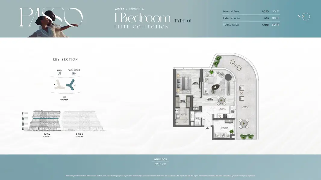 1 BR floor plan