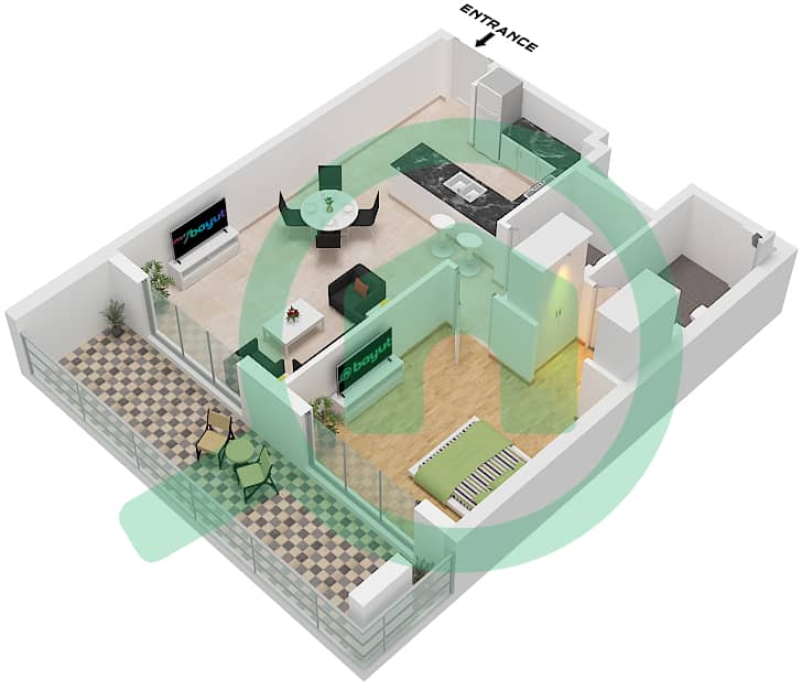 One by Nine - 1 卧室公寓类型／单位A / UNIT 7 FLOOR 2-5戶型图 Type A Unit 7 Floor 2-5 interactive3D