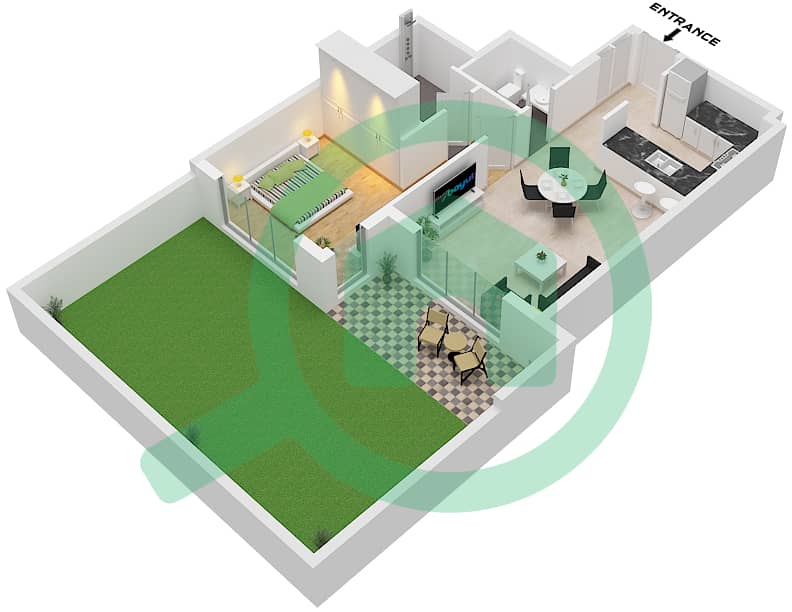 One by Nine - Апартамент 1 Спальня планировка Тип/мера E / UNIT 6 FLOOR 1 Type E Unit 6 Floor 1 interactive3D