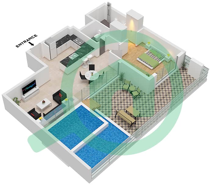 One by Nine - 1 卧室公寓类型／单位P1 / UNIT 4 FLOOR 6戶型图 Type P1 Unit 4 Floor 6 interactive3D