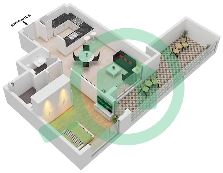 One by Nine - Апартамент 1 Спальня планировка Тип/мера D / UNIT 9 FLOOR 2-5 Type D Unit 9 Floor 2-5 interactive3D