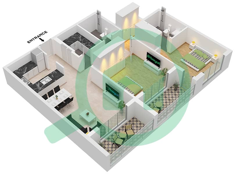 One by Nine - 2 卧室公寓类型／单位ST 4 / UNIT 5 FLOOR 5戶型图 Type ST 4 Unit 5 Floor 5 interactive3D