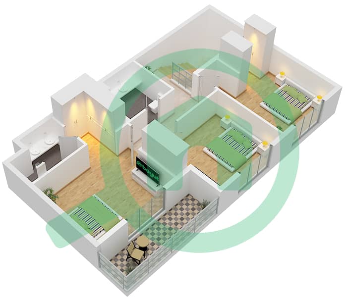 水晶公寓 - 3 卧室联排别墅类型／单位3TH-5 / UNIT 10 FLOOR 1,2戶型图 Type 3Th-5 Unit 10, Upper Floor 2 interactive3D