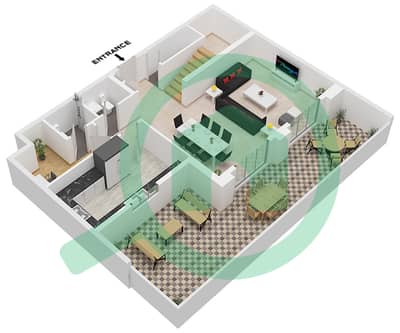 水晶公寓 - 3 卧室联排别墅类型／单位3TH-4 / UNIT 9 FLOOR 1,2戶型图