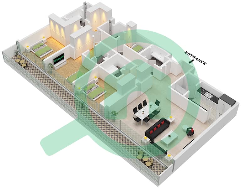 Eden House The Canal - 3 Bedroom Apartment Unit 3 FLOOR 2 Floor plan Unit 3 Floor 2 interactive3D