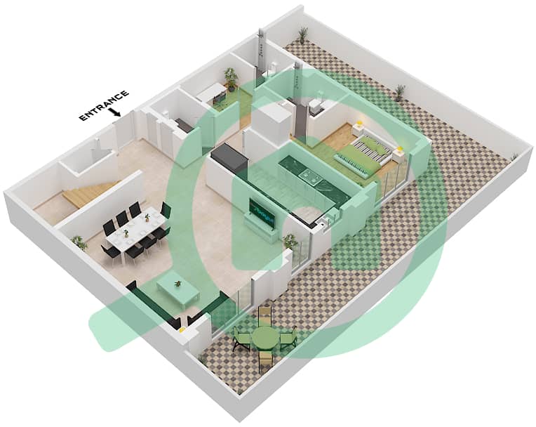 水晶公寓 - 4 卧室联排别墅类型／单位4TH-1 / UNIT 1 FLOOR 1,2戶型图 Type 4Th-1 Unit 1, Lower Floor 1 interactive3D