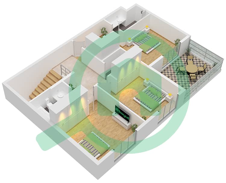 水晶公寓 - 4 卧室联排别墅类型／单位4TH-1 / UNIT 1 FLOOR 1,2戶型图 Type 4Th-1 Unit 1, Upper Floor 2 interactive3D