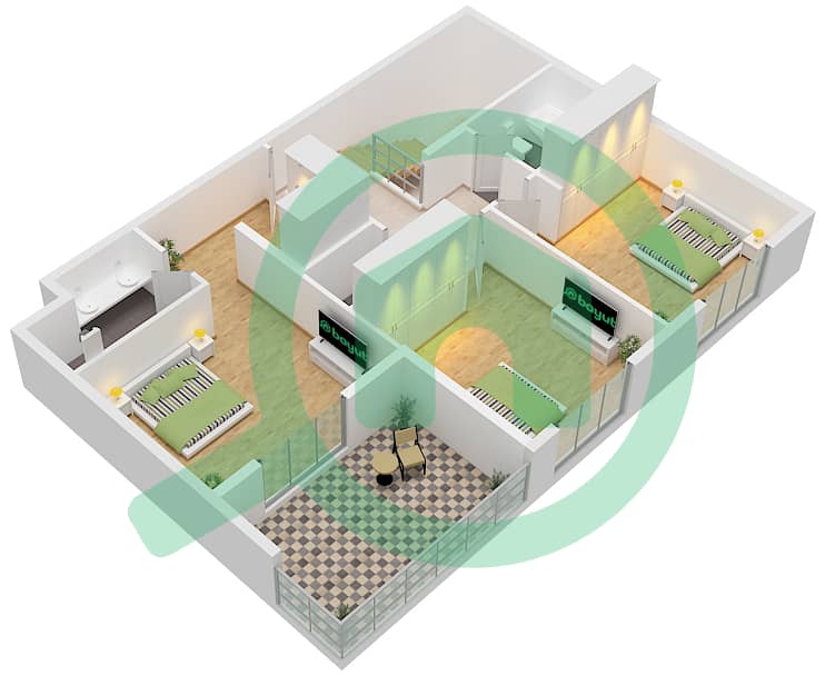 水晶公寓 - 4 卧室联排别墅类型／单位4TH-4 / UNIT 6 FLOOR 1,2戶型图 Type 4Th-4 Unit 6, Upper Floor 2 interactive3D