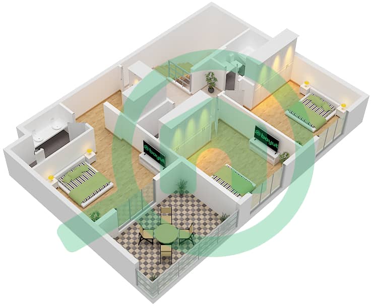 水晶公寓 - 4 卧室联排别墅类型／单位4TH-5 / UNIT 8 FLOOR 1,2戶型图 Type 4Th-5 Unit 8, Upper Floor 2 interactive3D