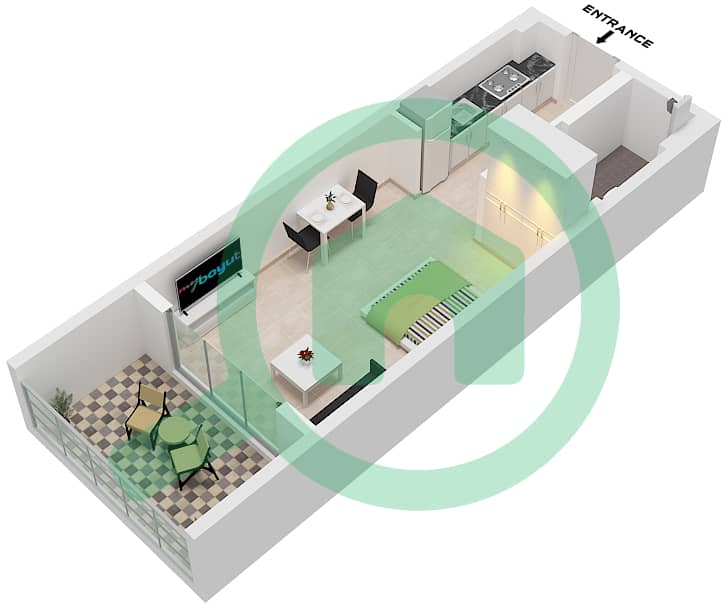 Weybridge Gardens 2 - 单身公寓类型／单位1 / UNIT 1戶型图 Type 1 Unit 1 interactive3D