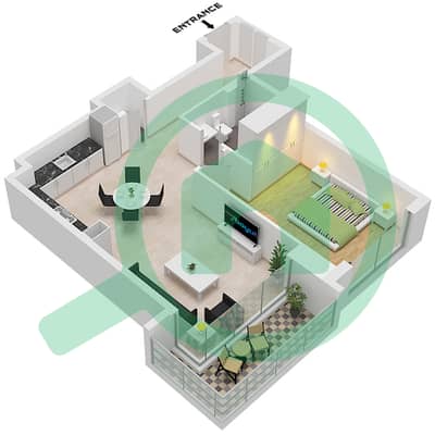 Palace Residences Creek Blue - 1 卧室公寓单位2-4 FLOOR PODIUM 2,1-23戶型图