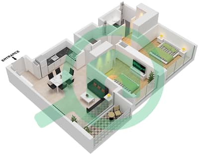 Palace Residences Creek Blue - 2 卧室公寓单位1 FLOOR 2-23,25-50戶型图