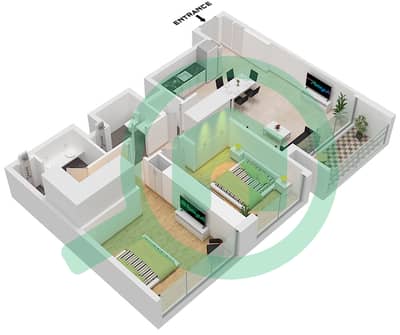 Palace Residences Creek Blue - 2 卧室公寓单位10 FLOOR 2-23,25-50戶型图
