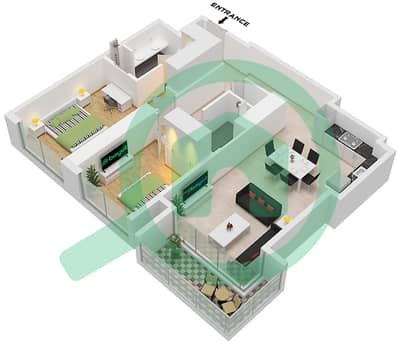 Palace Residences Creek Blue - 2 卧室公寓单位6-8 FLOOR PODIUM 2,1-23戶型图