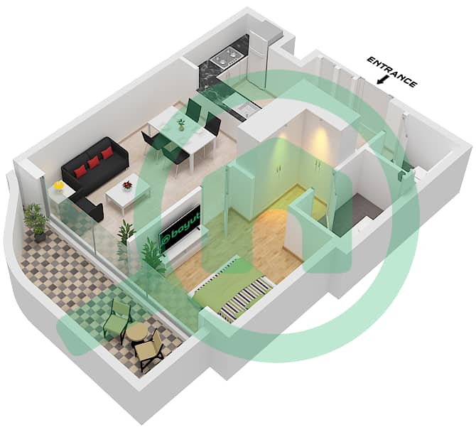 The Orchard Place Tower A - Апартамент 1 Спальня планировка Тип 5 FLOOR 12-21 Type 5 Floor 12-21 interactive3D