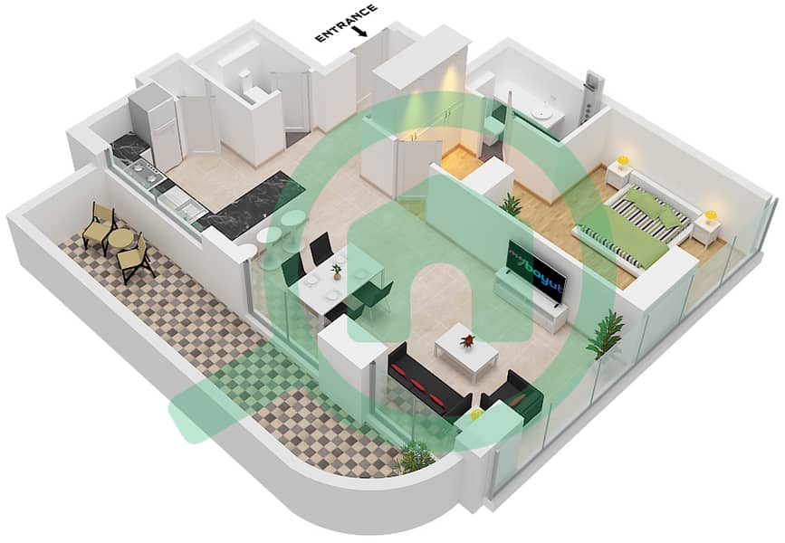 The Orchard Place Tower A - Апартамент 1 Спальня планировка Тип 7 FLOOR 12-21 Type 7 Floor 12-21 interactive3D