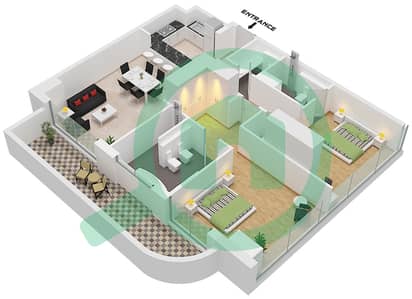 The Orchard Place Tower A - Апартамент 2 Cпальни планировка Тип 1 FLOOR 2-21