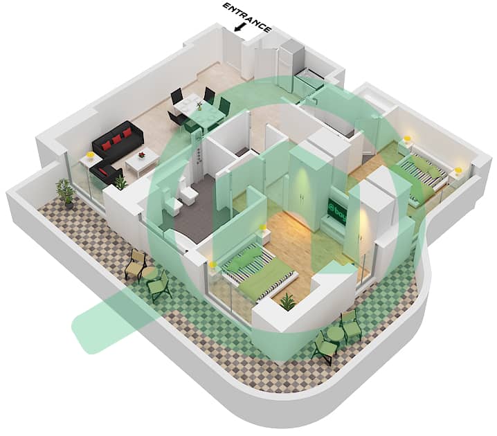 The Orchard Place Tower A - Апартамент 2 Cпальни планировка Тип 2 FLOOR 2-21 Type 2 Floor 2-21 interactive3D