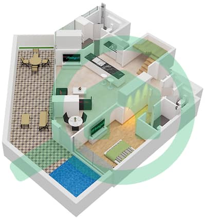 The Orchard Place Tower A - Апартамент 3 Cпальни планировка Тип 3 FLOOR 1
