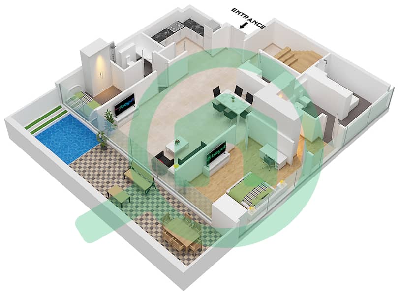 The Orchard Place Tower A - Апартамент 3 Cпальни планировка Тип 4 FLOOR 1 Type 4 Floor 1 Lower interactive3D