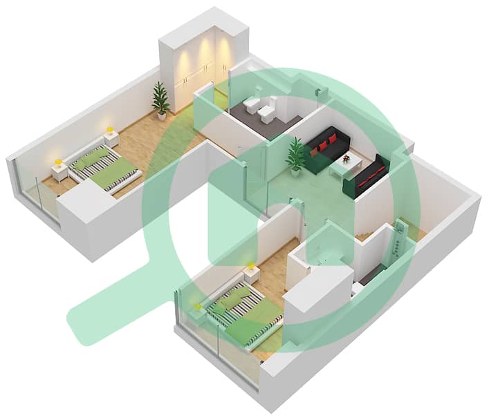 The Orchard Place Tower A - Апартамент 3 Cпальни планировка Тип 2 FLOOR 1 Type 2 Floor 1 Upper interactive3D