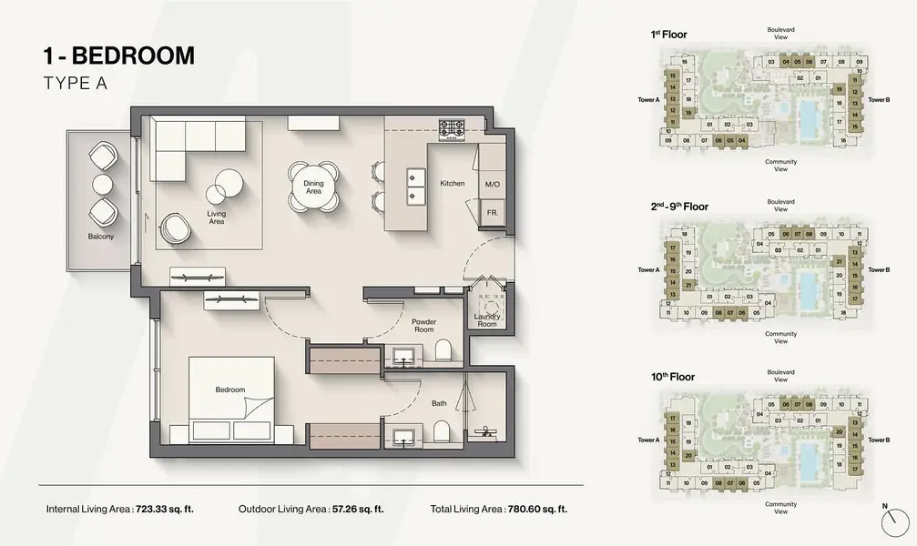 1 BR floor plan