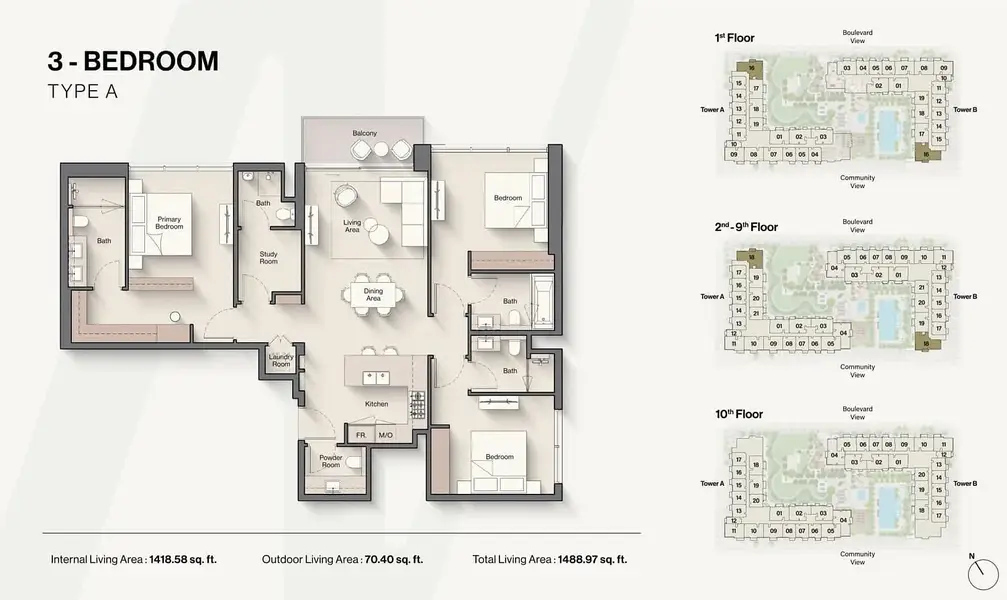 3 BR floor plan
