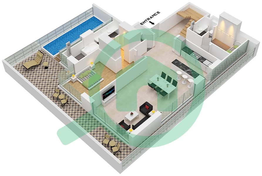 The Orchard Place Tower A - Пентхаус 3 Cпальни планировка Тип 1 FLOOR 22 Type 1 Floor 22  Lower interactive3D